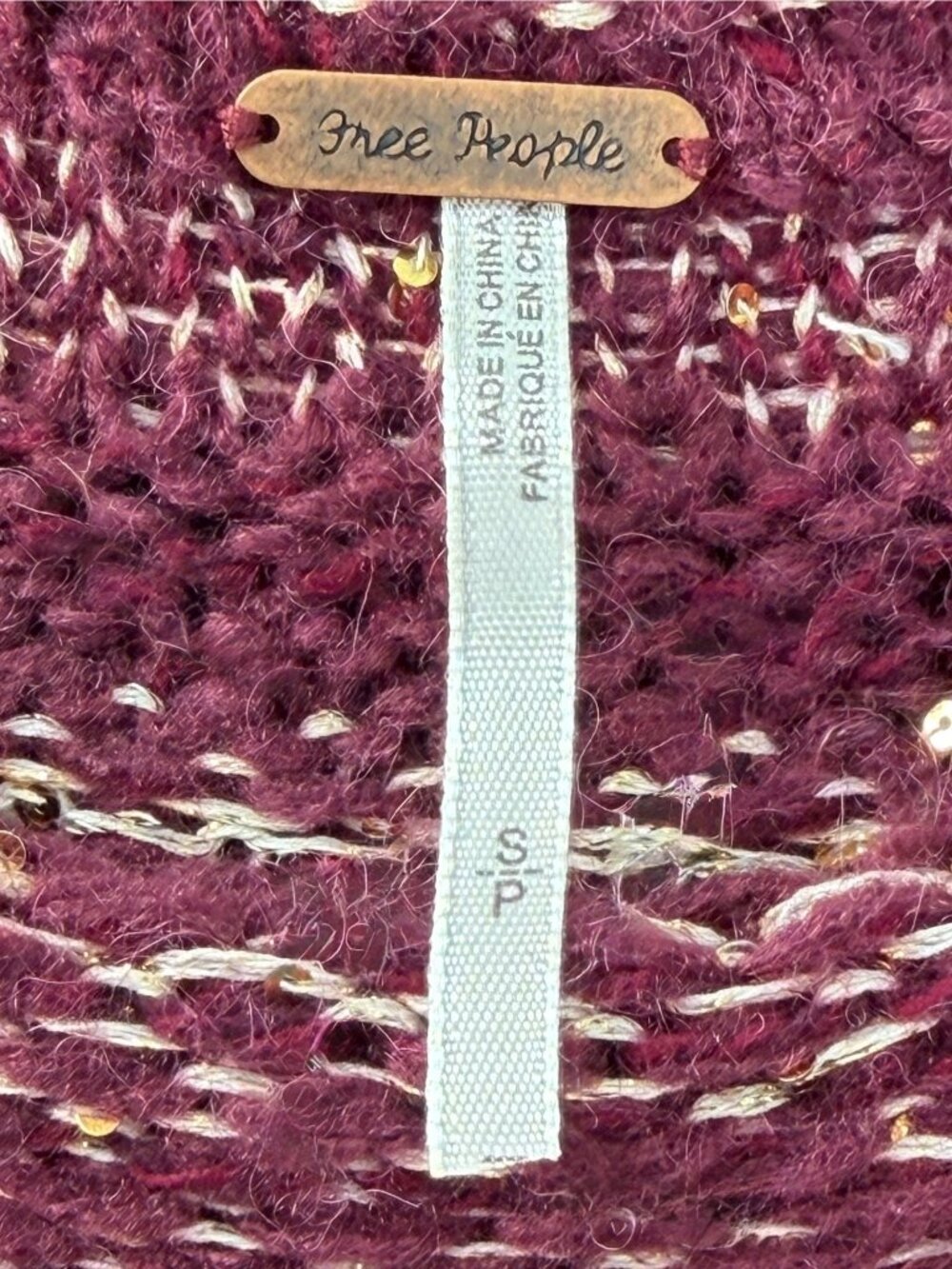 NWT Free People Dark Cherry Sequin Fit & Flare Sweater Dress | Mob Wife Coquette - Picture 16 of 16
